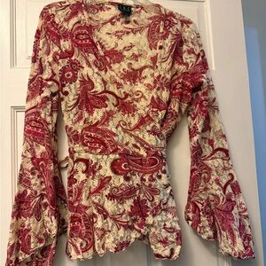 INC International Concepts Red Paisley Wrap Blouse  Vintage